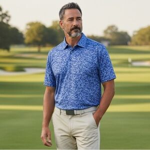 Donald Ross Boca Polo Men's Shirt Classic Fit Navy/White Paisley Size-M EUC